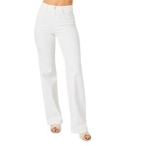 Judy Blue Jeans Women's 16W High-Rise White Wide Leg Braided Waistband NWT